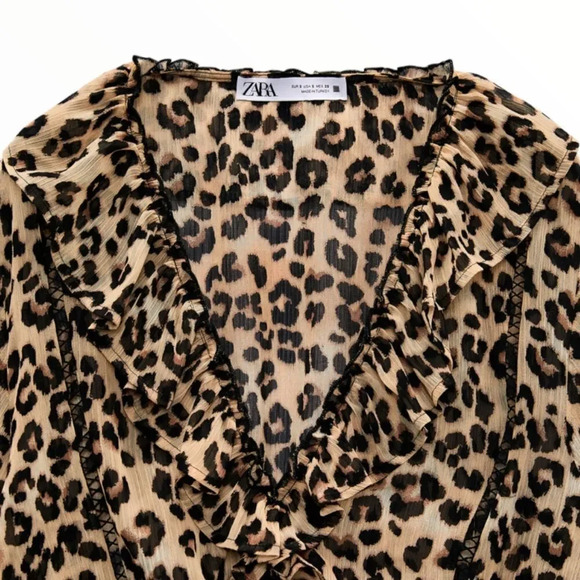 ZARA | Brown | ANIMAL PRINT CROPPED BLOUSE - Picture 4 of 11
